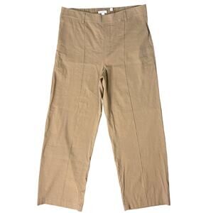 Vince Khaki Tan Seamed Stretch Linen High Waist Wide Leg Pull On Pants Size XL
